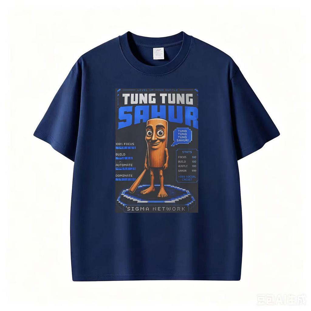 Tung Tung Sahur Lustiges Meme Viral Gehirnfäule Gen Z Humor Grafik T-Shirt Unisex Unisex High Street T-Shirts Vintage 100% Baumwolle T-Shirt