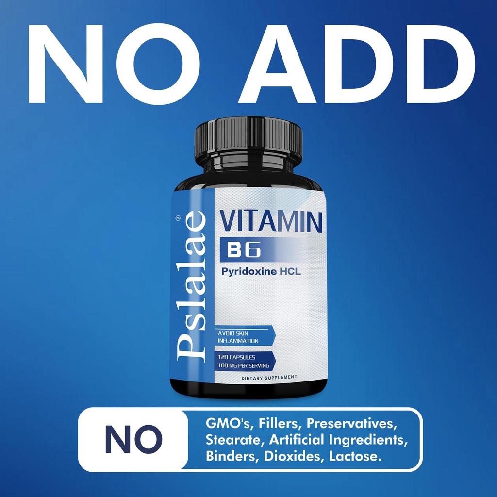 Pslalae Vitamin B6 Capsules, 100mg Vitamin B6 Extract, helps prevent skin inflammation, suitable for adults.