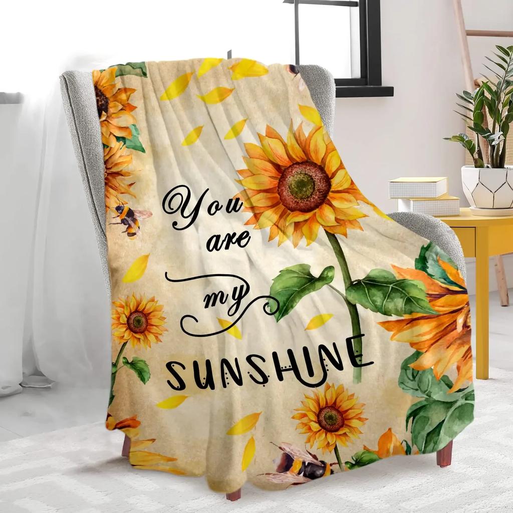 Sunflower Print Super Soft Throw Blanket for Bed Couch Sofa Lightweight Travelling Camping Throw Size for Kids Adults Women Boys