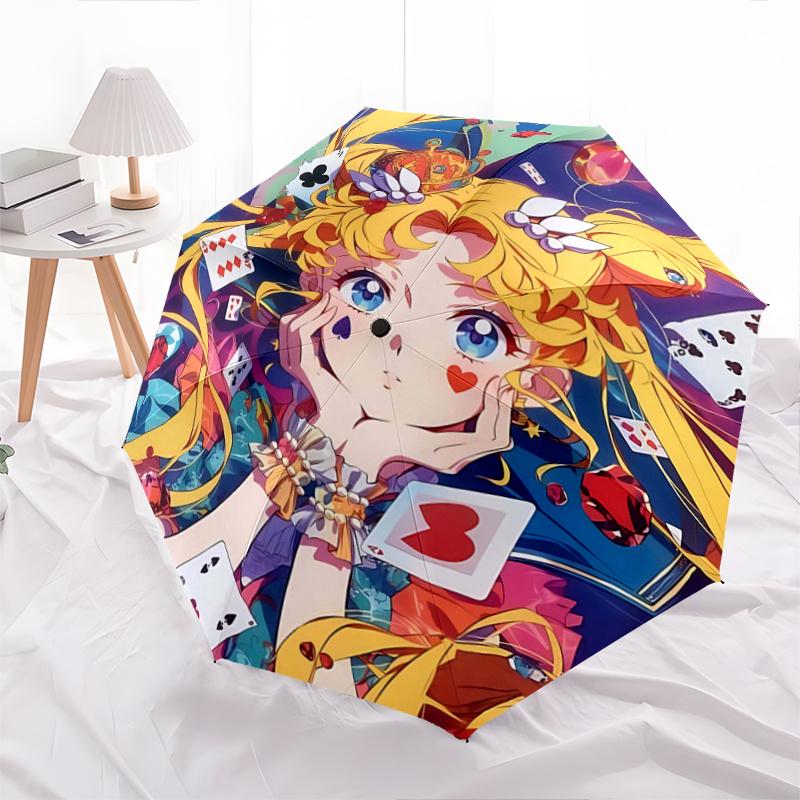 

1pc Moon Princess Automatic 3-Fold Umbrella Design, Cute Cartoon Pattern, Portable Outdoor Umbrella, Perfect, Holiday Gift for Fans.D063