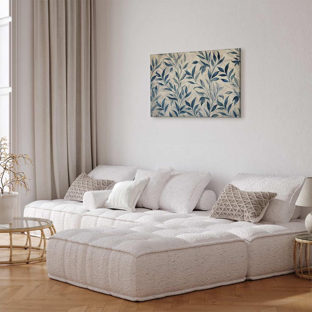 Image - Leaves In Blue Colors Delicate Botanical Motif / Delicate Botanical Motif with Blue Leaves
