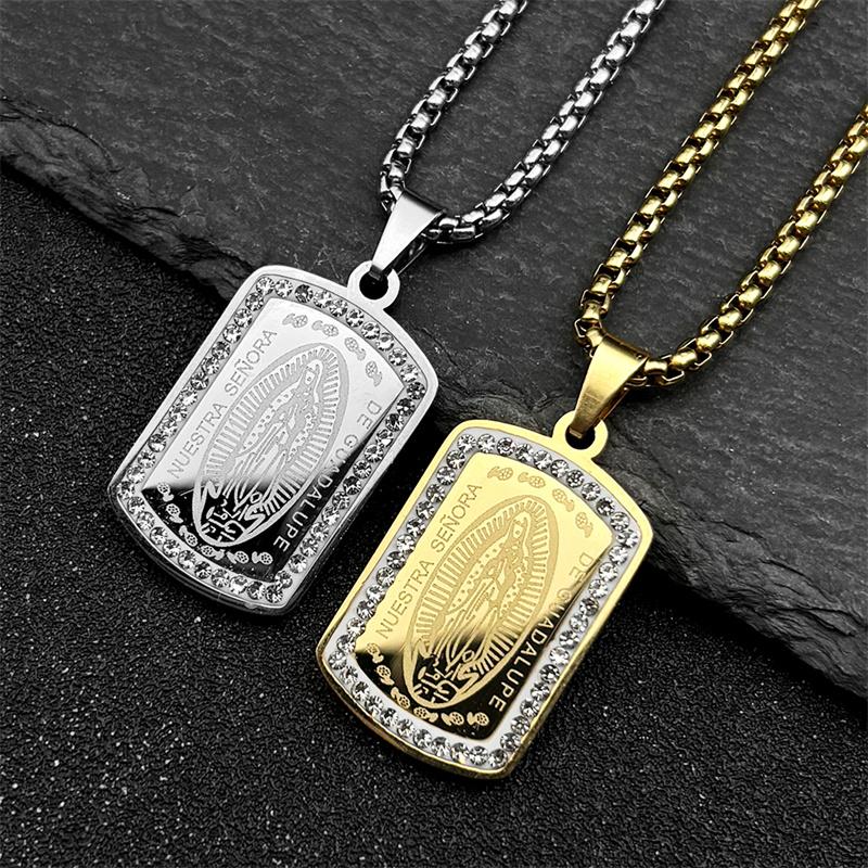 Catholic Our Lady of Guadalupe Pendant Necklace for Women Men Stainless Steel Gold Color Virgin Mary Medal Chain Jewelry