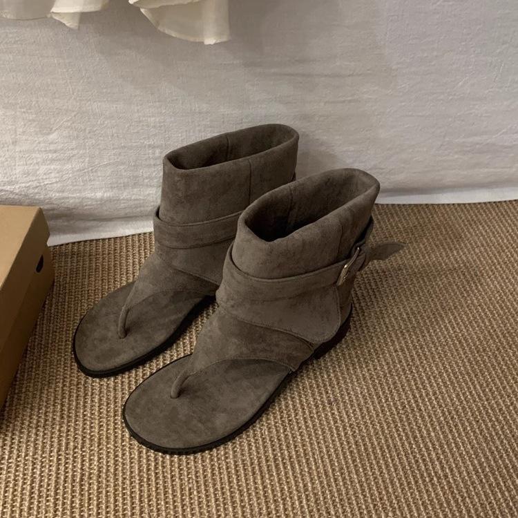 

French toe sandals women s 2025 summer new flat-bottomed cool boots sleeve pants short boots flat flip-flops 40