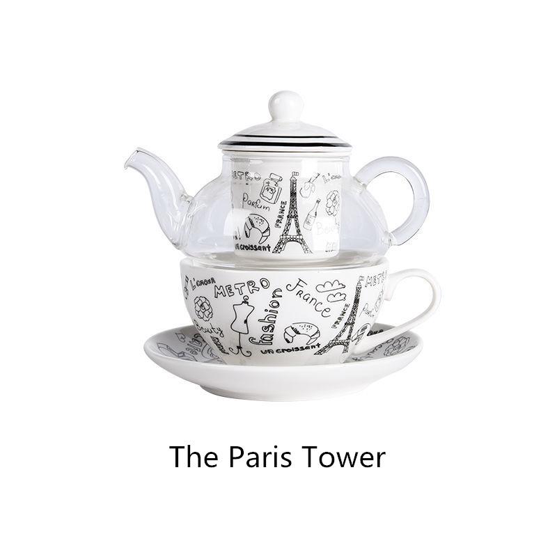 

Europe Style Ceramic Teapot And Tea Mug Set with Eiffel Tower & London Bridge Patterns for Afternoon Tea