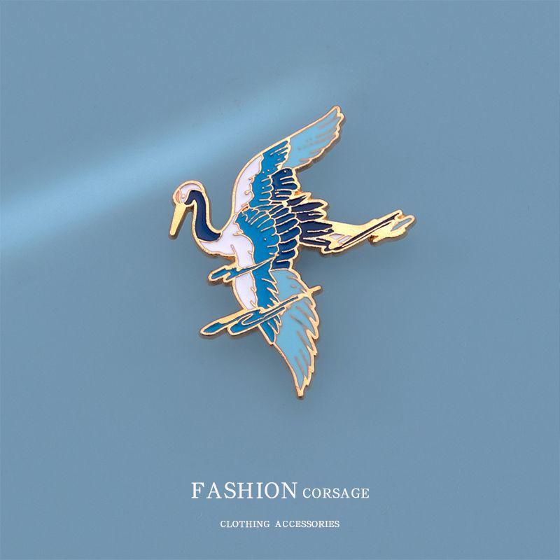 Women's Chinese Style Crane Enamel Brooch Pin for Hanfu Clothing