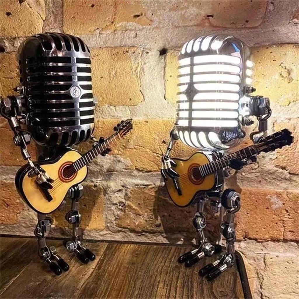 Mic Rockbot, Microphone Desk Lamp, Metal Microphone Mini Guitar Night Light Decoration (Yellow)