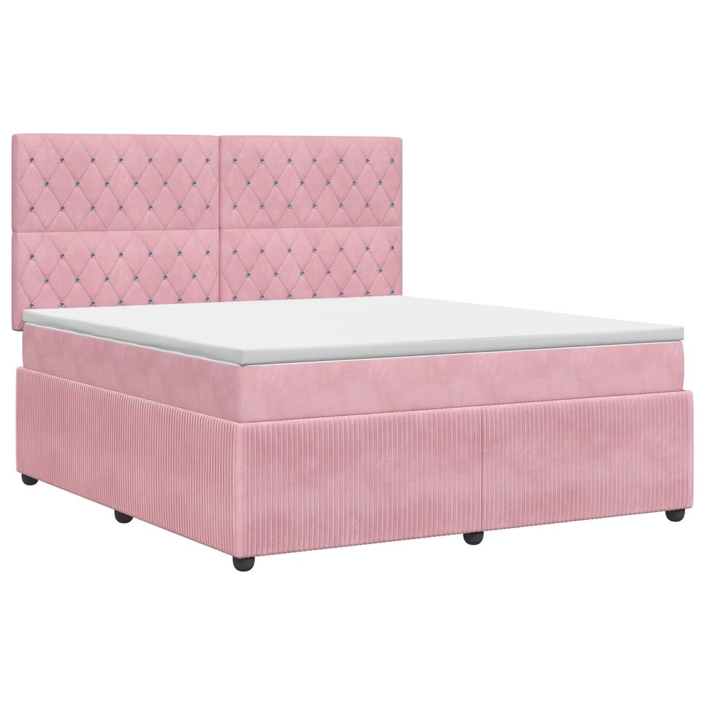 Box Spring Bed with Mattress and Headboard Pink 140 X 190 Cm Velvet