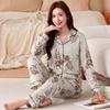 Fashion sweet printed pajamas women's spring and autumn imitation cotton long-sleeved loungewear large size comfortable mother suit
