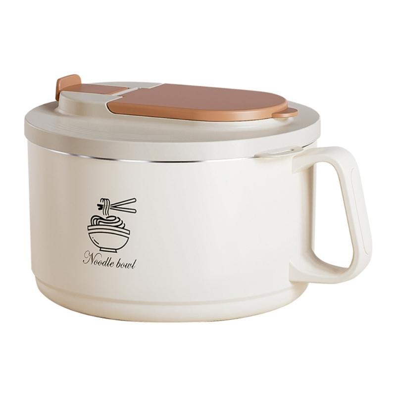 304 Stainless Steel Ramen Bowl Set Foldable Cutlery Included Lunch Box with Lid For Small Space Dormitories