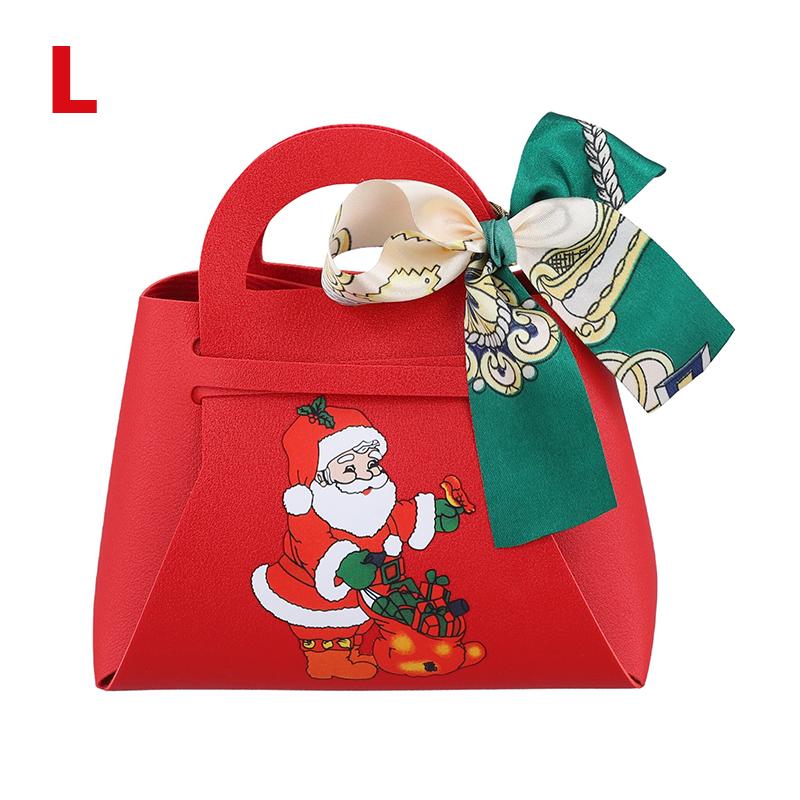 1PC Xmas Party Decor Hand Gift Bag Christmas Candy Boxes Santa Claus Print PU Leather Candy Box