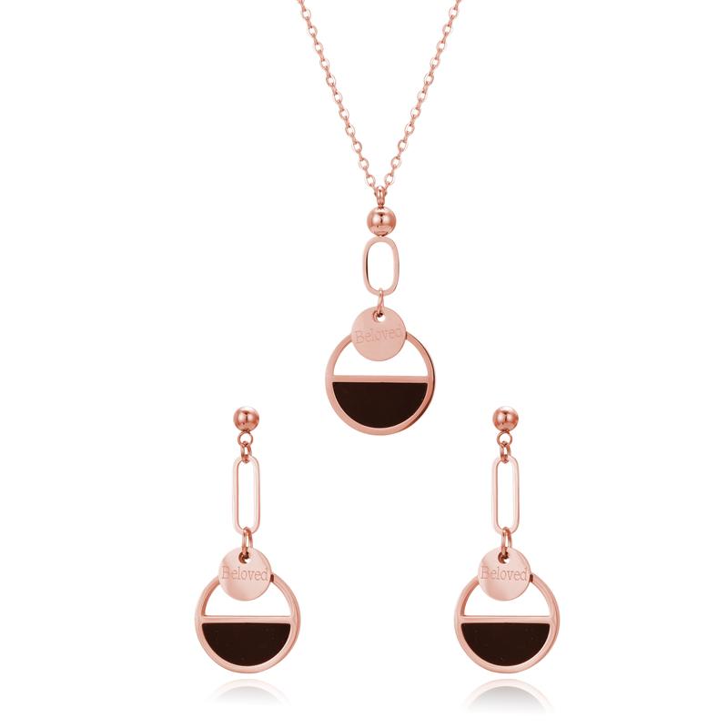 FYSARA New Popular European And American Gold Simple Titanium Steel Necklace Female Lucky Clavicle Chain Necklace Earrings Set
