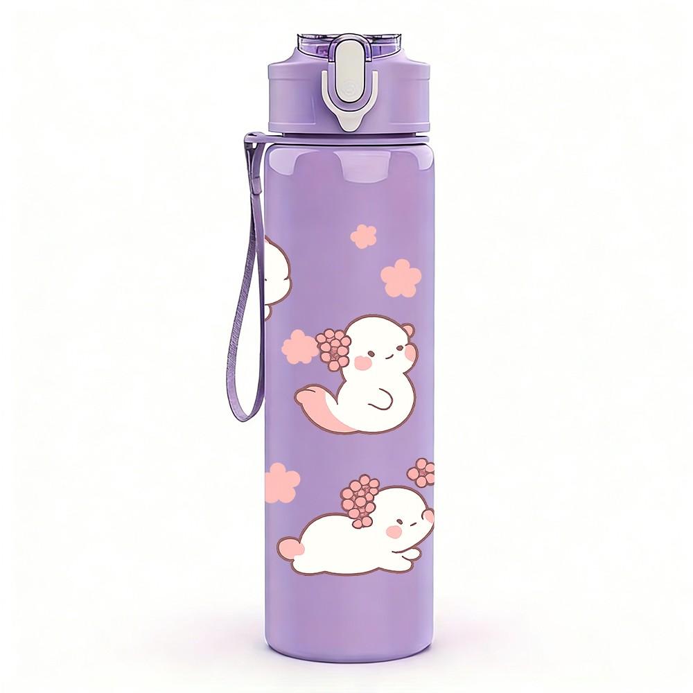 1PC Cute Baby Bunny Pattern 750ml Color Plastic Sports Water Bottle Leakproof Flip Straw Lid Suitable for Sports Office Home Use