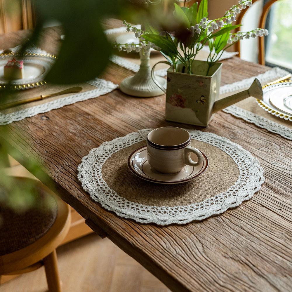 4 Pezzi Tovagliette Rotonde in Juta Rustica Intrecciata Naturale con Nappe, Tovagliette Tessute Boho per Matrimonio Festa Tavola da Pranzo Rustica Decorazione