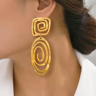 Geometric Square and Oval Spiral Hollow Abstract Earrings, Women's Fashion Pendant Earrings,2 Pieces,