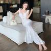 Flowing Mist, Flower Branch Xia Xin Cream White French Lace Slim Flower Dress Women's Summer Vacation