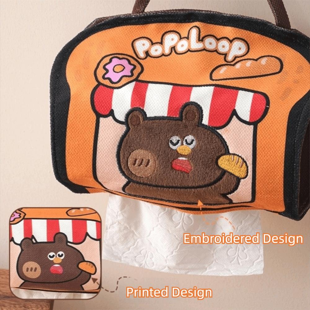 Universal Hanging Toilet Paper Holder Dust-proof Canvas Tissue Holder Cute Bear Reusable Napkin Dispenser for Car Use