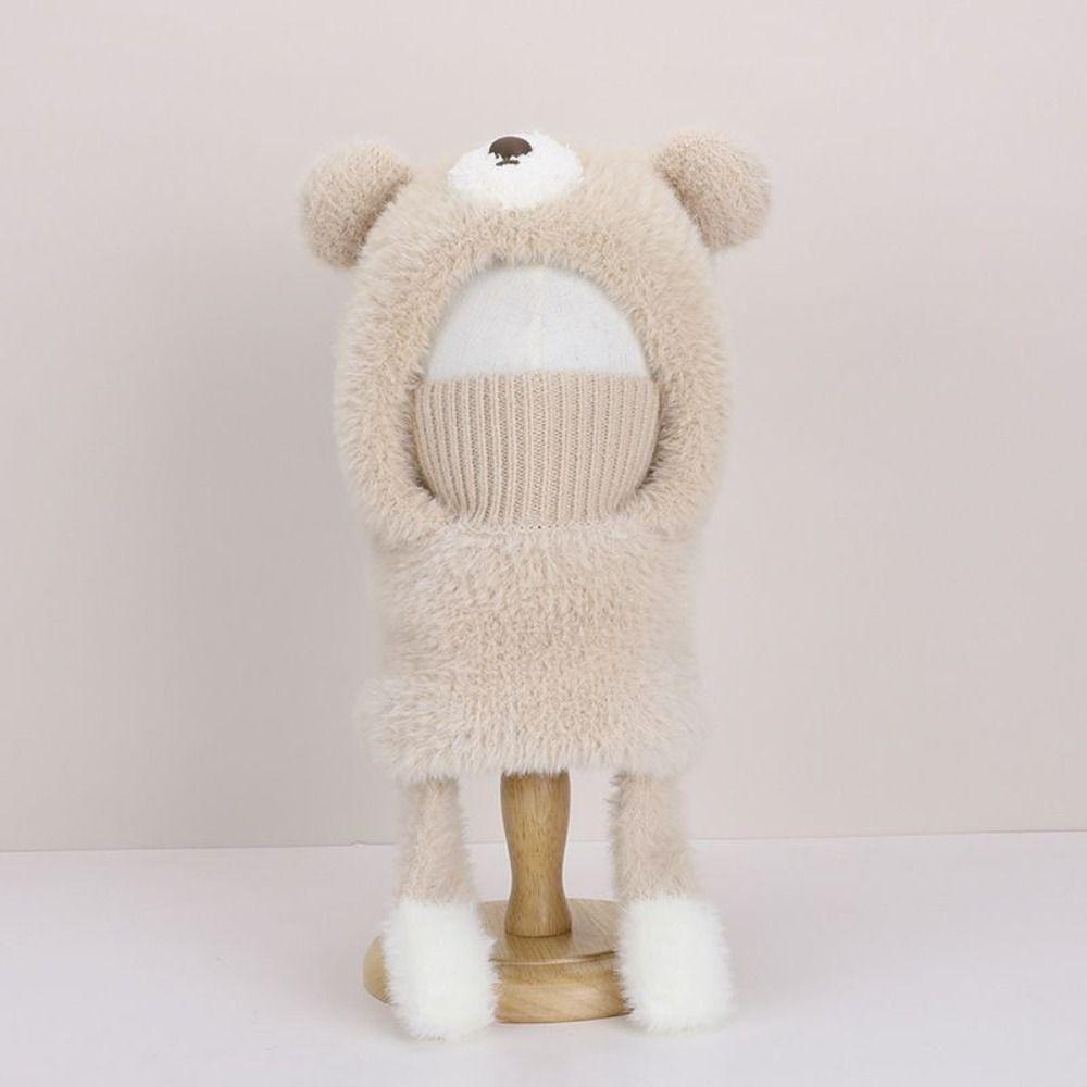Elastic Kids Snow Beanie Small Bear Kids Woolen Hat Children Pullover Cap for 4-10Years Old