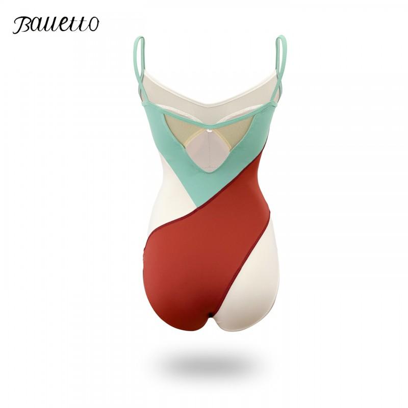 Womens High-Stretch Color-Block Ballet Leotard With Spaghetti Straps Dance Practice Performance