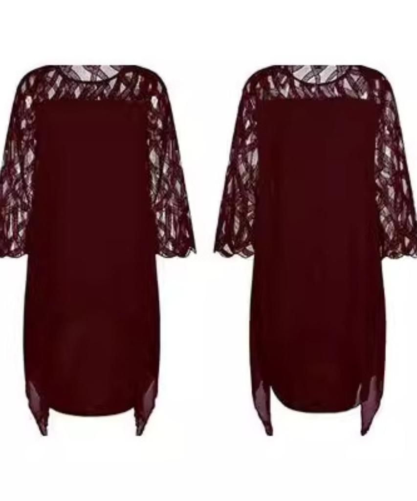 Women's White Round Neck Lace Sleeve Asymmetrical Hem Dress with Multi Color Options