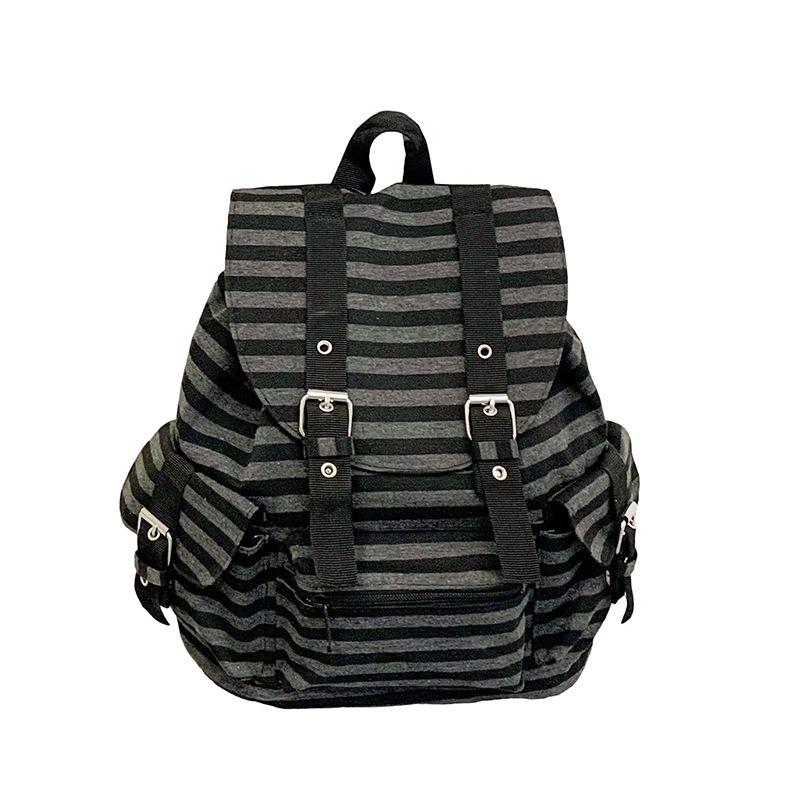 Black and white striped new retro plaid backpack schoolbag large capacity student class tide