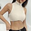 Sleeveless Design Sleeveless Corset Knit Fabric Turtleneck Crop Top Sexy Sexy Slim Vest  For Women
