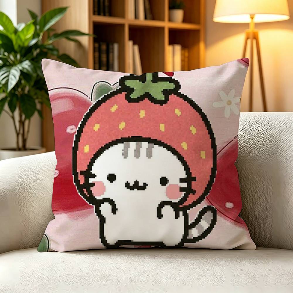 C-Cute Strawberry Cat Square Double-Sided printed Pillow Case Bedroom Bedside Pillow Sofa Cushion Cover
