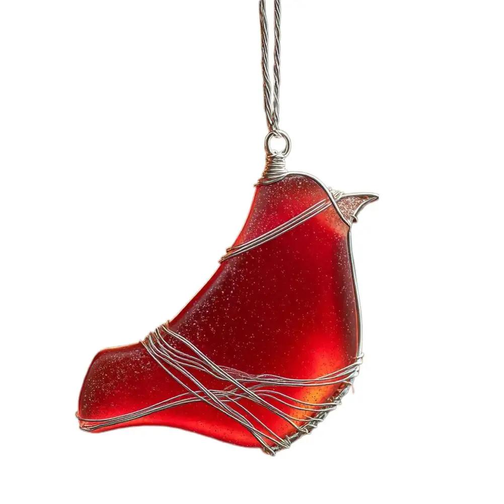 Handmade Sea Glass Bird Ornament Christmas Ornament Pendant Garden Decor Outdoor Bird Animal Pendant Landscape Ornament Cut U8S8