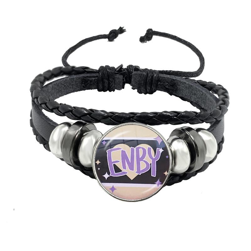 LGBT Leather Bracelet Bi Pride Glass Cabochon Dome Gay Pride Rainbow Flag Photo Bangle Jewelry For Women Men Lovers Gift