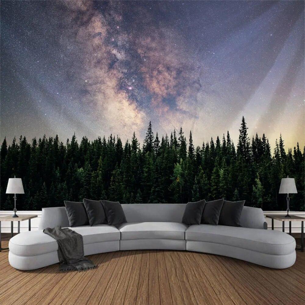 Starry Sky Tapestry Decoration Moon Night Landscape Printing Wall Hanging Living Room Bedroom Art Decoration Blanket