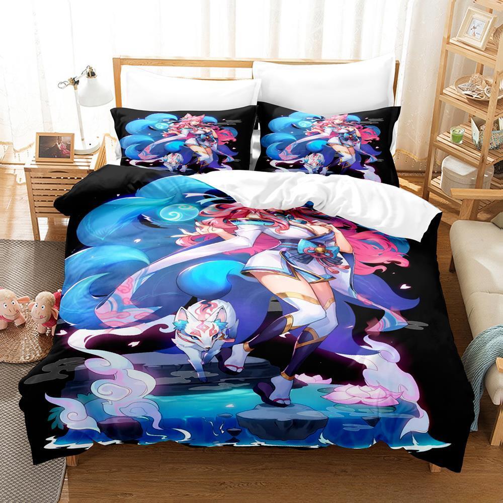 League of Legends Spirit Blossom Ahri Bedding Set Single Twin Full Queen King Size Bed Set Adult Kid Bedroom Duvet Cover Sets