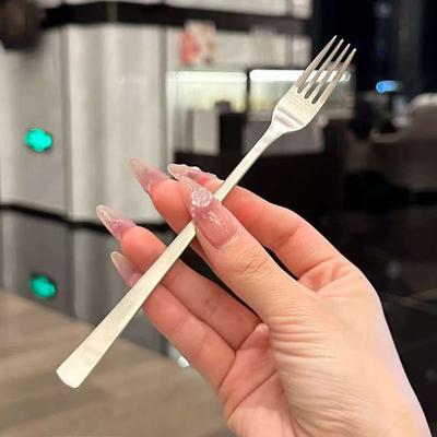 Stainless Steel Dinner Fork Long Handle Table Forks Set Korean Cutlery Four Tine Salad Dessert Fruit Forks Kitchen