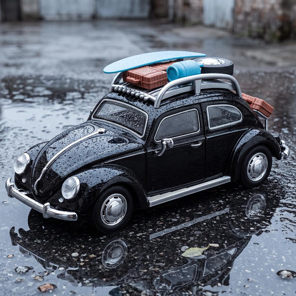 1:24 Volkswagen Beetle Camping Modified Compact Family Car Alloy Metal Diecast Model Car Computer Desktop Ornaments Collection