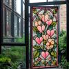 Retro-style Stained Glass Flower Window Stickers with Artistic Elements - Self-adhesive, Seamless Stickers
