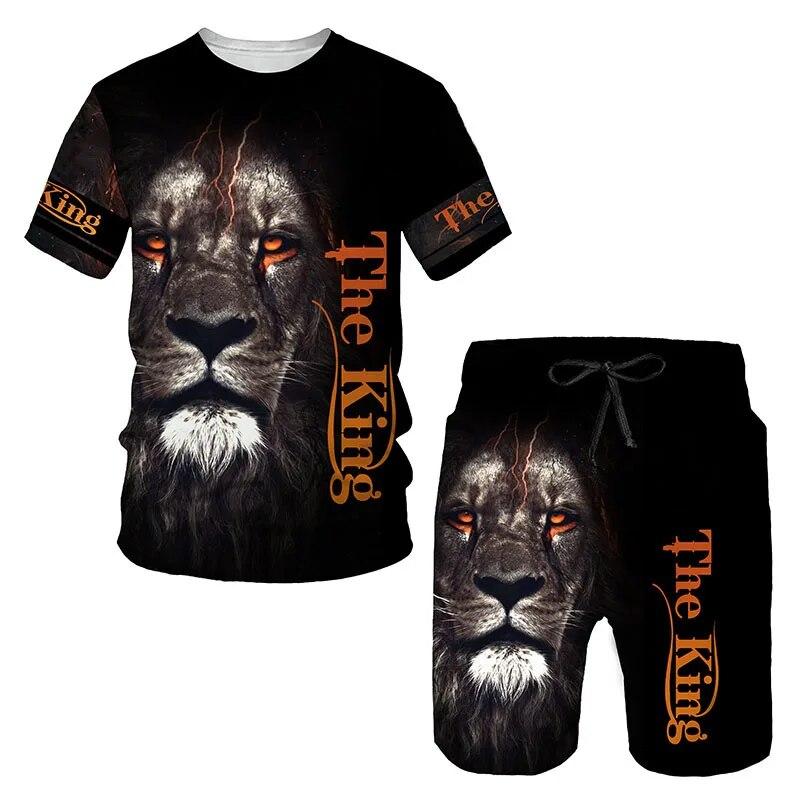Tier Löwe 3D-bedruckte T-Shirts und Shorts Sets für Herren Trainingsanzüge Mode Übergroße Kurzarm-T-Shirt-Hosen-Sets Herrenanzüge Kleidung