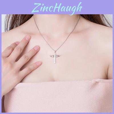 Elegant Silver Women Cross Love Angel Heart Wing Pendant Necklace For Stylish Ladies