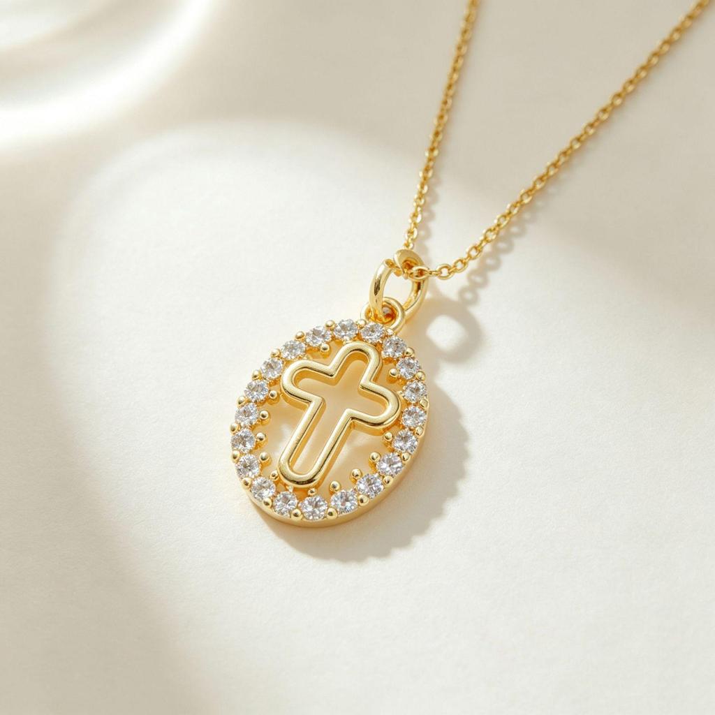 Gold-Plated Heart Cross Necklace - Fashion Sweater Chain for Women