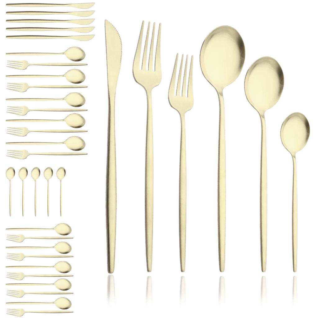 Black Gold 36Pcs Matte Flatware Dinnerware Set Knife Dessert Fork Spoon Dinner Set Stainless Steel Tableware Kitchen Cutlery Set