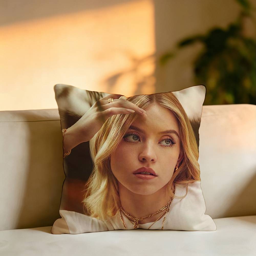 Pop Actress SSydney Sweeney Pillow Case Square DoubleSided Sofa Cushion Cover Bedroom Bedside Pillow