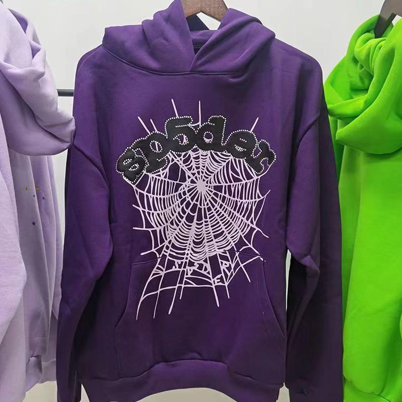 Mens Oversized Hooded Sweatshirt With Spiderweb Print Thick Fleece-Lined Cotton Pullover Casual Streetwear