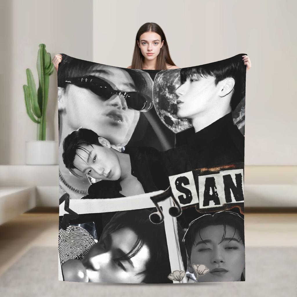 Warm Blankets Picnic Kpop Ateez Choi San Throw Blanket Flannel Bedspread For Living Room Novelty Sofa Bed Cover