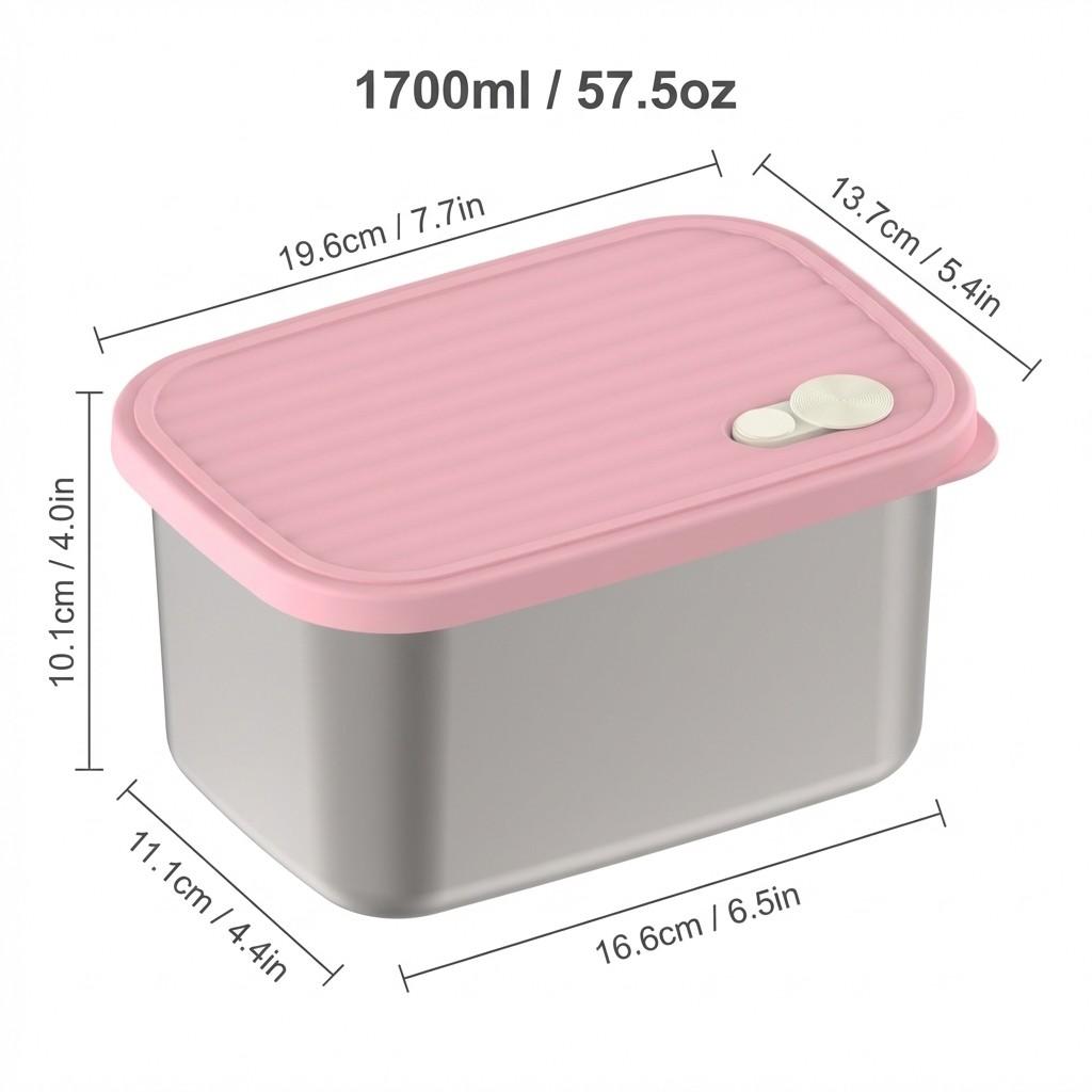 Large Capacity Food Storage Container 304 Stainless Steel Lunch Box Refrigerator Sealed Fruit Vegetable Fresh-keeping Box