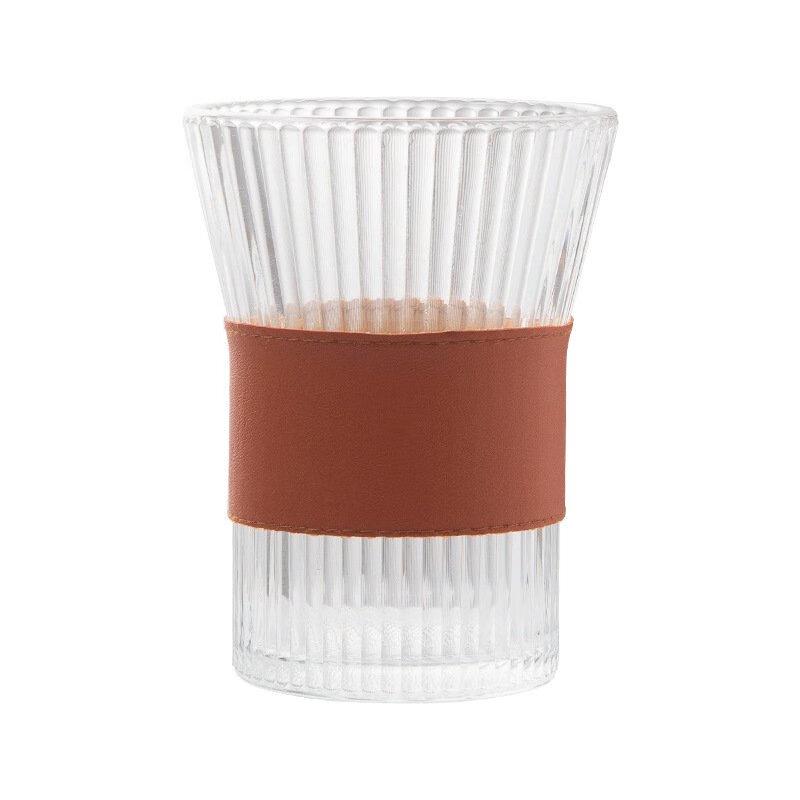 Shangqi Fluted Glass Cups with Leather Sleeves, Set of 4