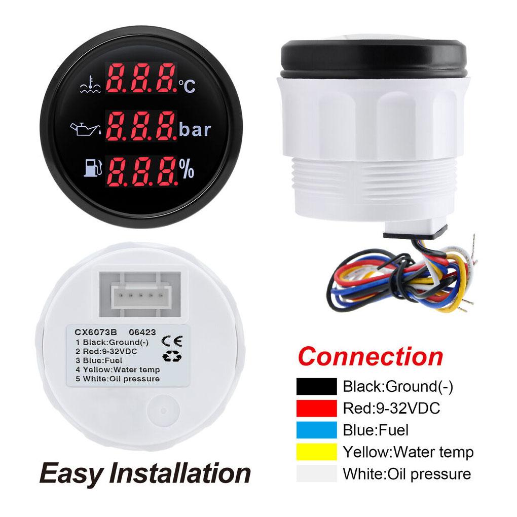52MM 3 IN 1 Gauge Sensor Oil Pressure Gauge Gauge Oil Pressure For Boat Car ATV Accurate
