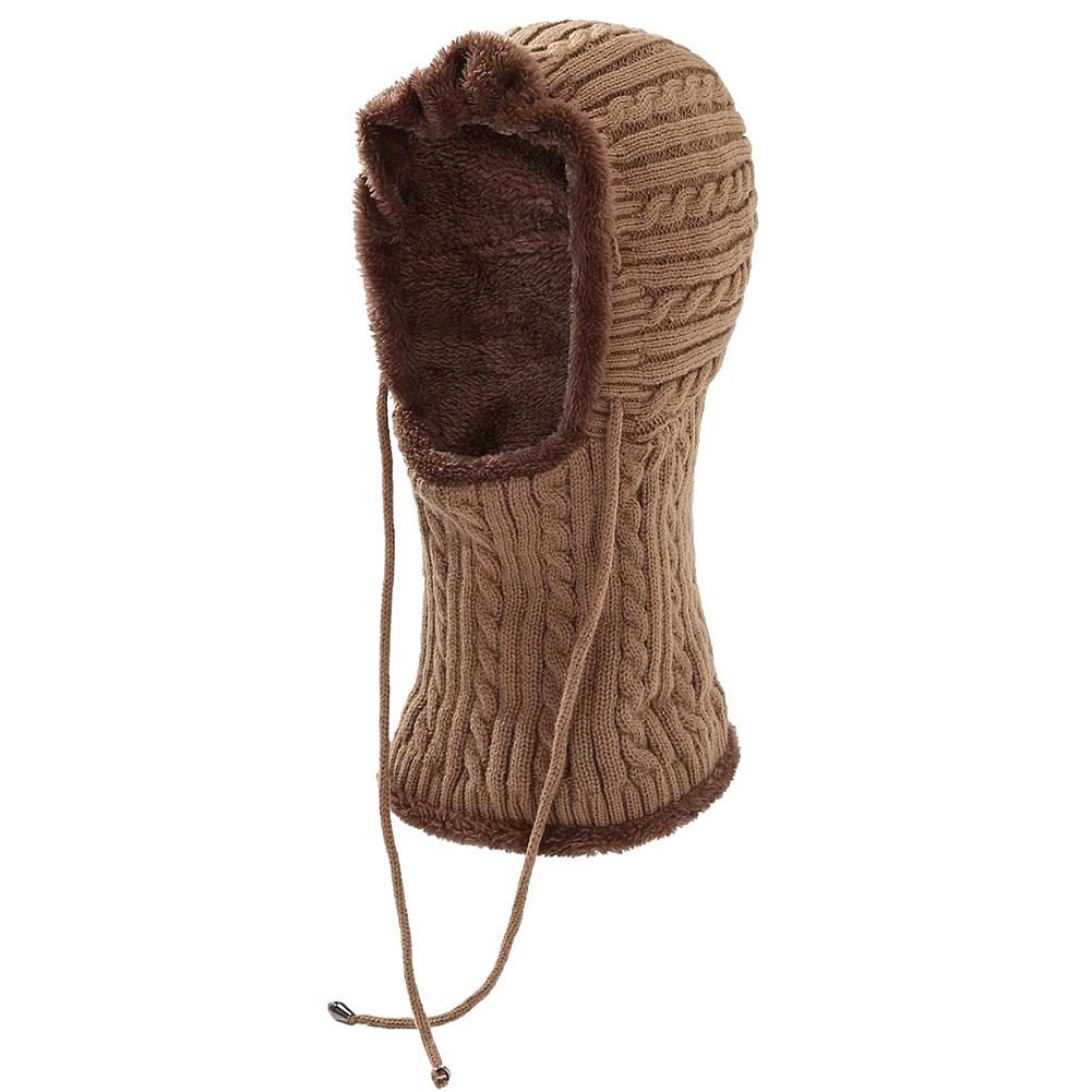 Women Men Thickening Knitted Warm Fleece Lining Scarf Conjoined Cap for Autumn Winter