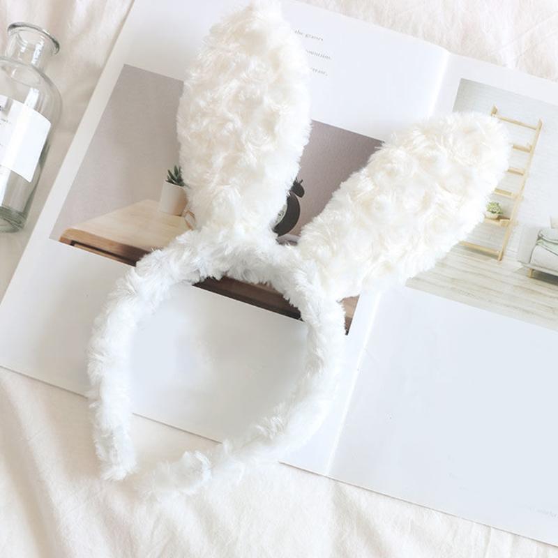 Soft Headband with Bunny Ears Plush Animal Hair Hoop Fluffy Easter Christmas Cosplay Cartoon Theme Party Costume