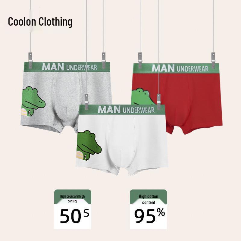 Men's Comfortable Cotton Crocodile Cartoon Print Boxer Briefs