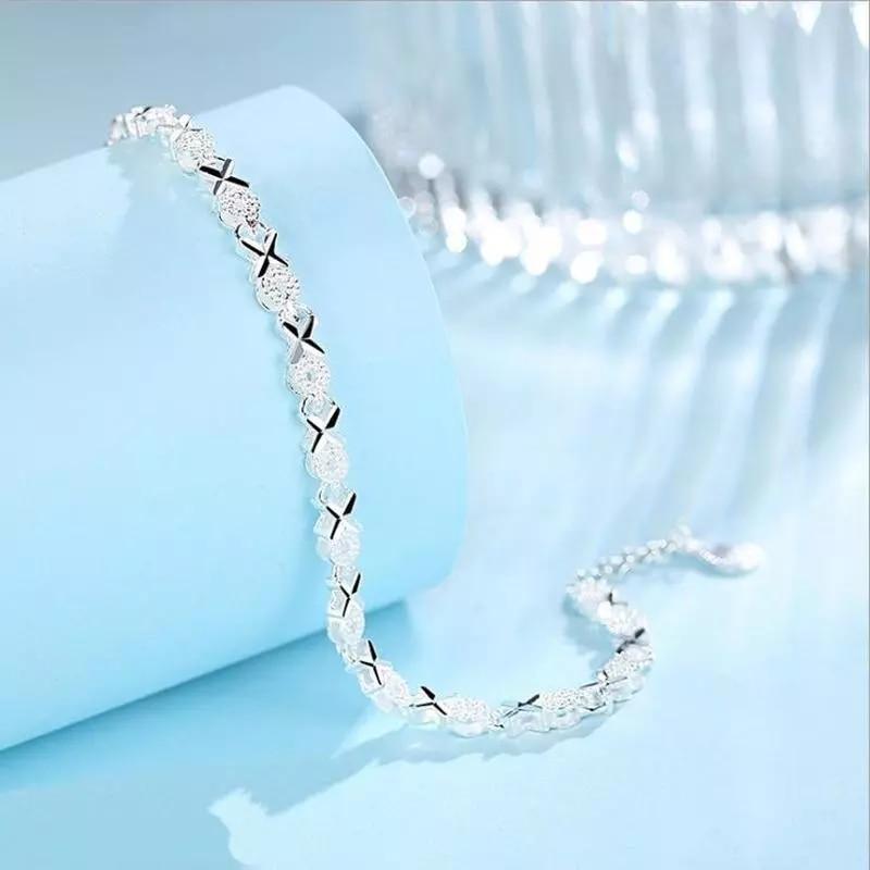For Women Sterling Tone Cubic Zircon Cross Charm Bracelets Nuptial Bridal Accessories Fahsion Jewelry Sl070Trendy Charm