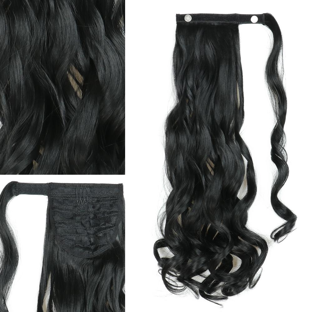 Синтетические 22-дюймовые длинные волнистые заколки в хвосте для наращивания волос, блондинка, черный натуральный кусок волос 55 CM