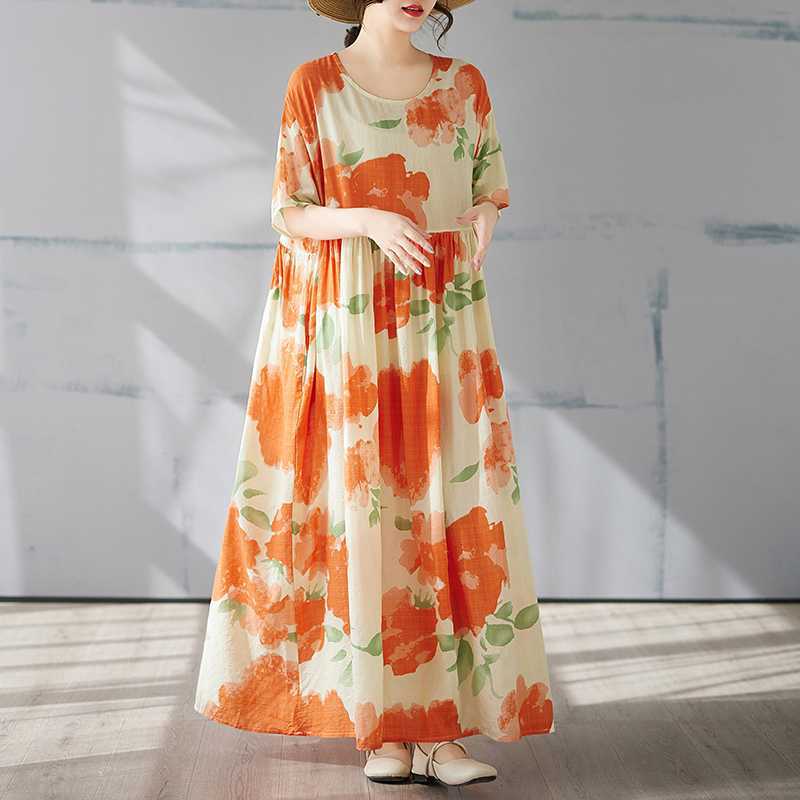 

Летняя юбка макси в богемном стиле с принтом и круглым вырезом One size