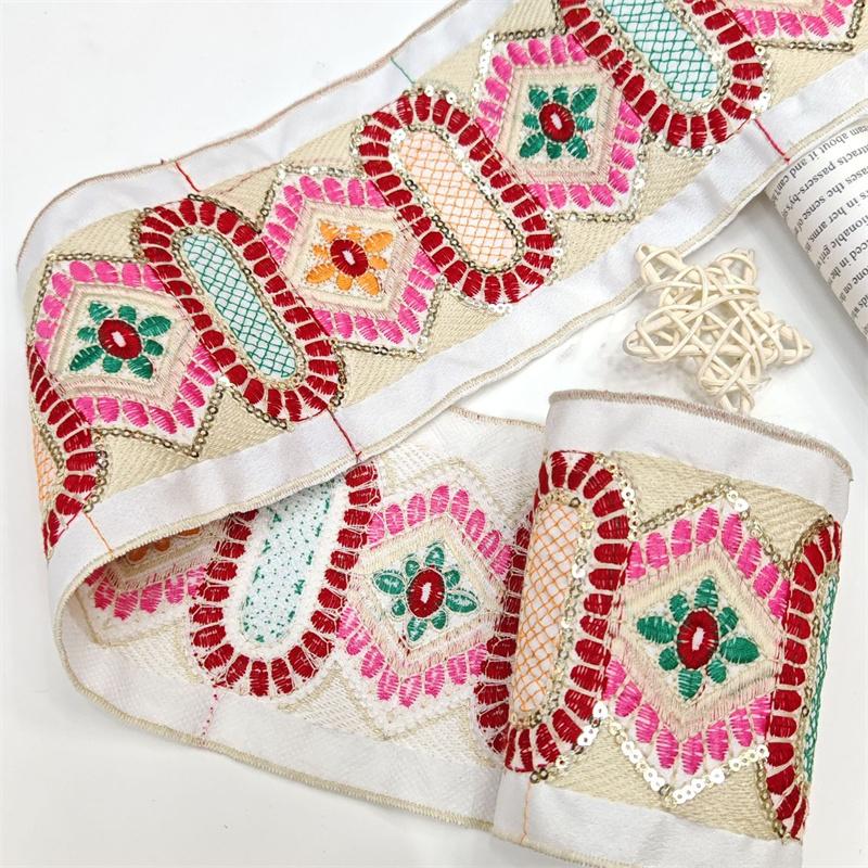 1 Yards Handmade Bohemian Lace Trim Vintage Sequined Ribbon Edging Sewing Supplies